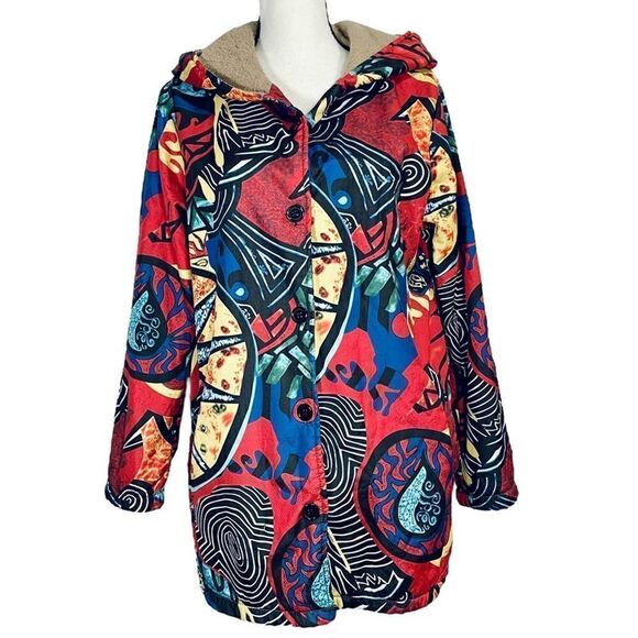 MISSLOOK Abstract Button-up Sherpa Lined Hooded Coat - Picture 7 of 7